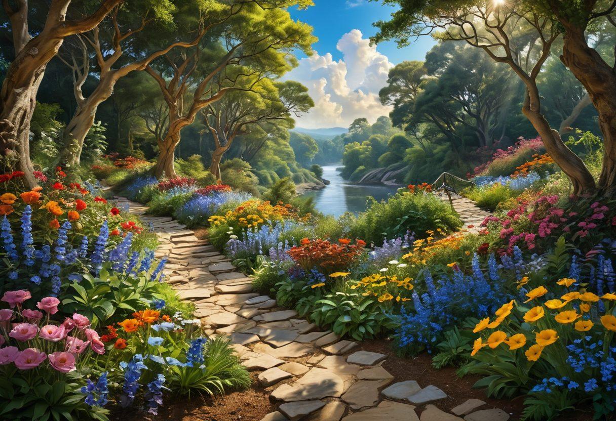 A whimsical landscape showcasing serpentine paths intertwining through a lush, enchanted forest, with vibrant flowers and playful wildlife along the way. Above, an azure sky with fluffy clouds embraces a sun casting a warm, golden light. The scene conveys a sense of wonder, inviting the viewers to explore the beauty of nature's twists and turns. Incorporate intricate details and flowing forms to represent the concept of beauty in the bent and twisted. super-realistic. vibrant colors. fantasy style.
